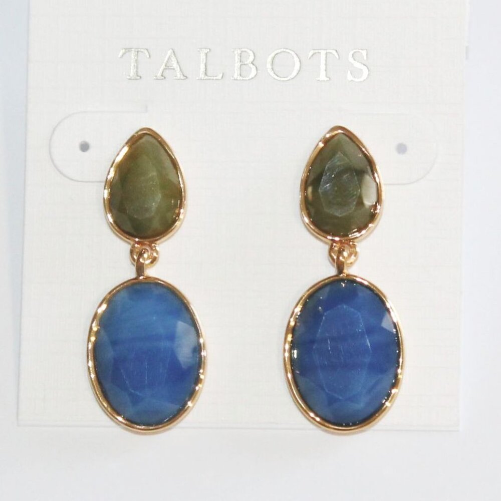 Talbots Molten Drop Earrings Oval Shaped Stones Green/Blue